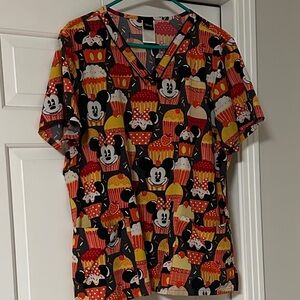 Unbranded Kids Minnie & Mickey Cupcake Print Scrub Top - Black, Red & Yellow